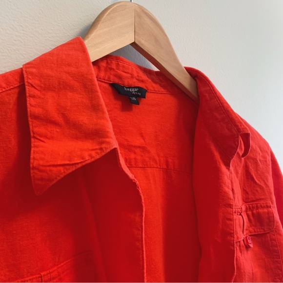 Haggar Linen Blend Button Down Red Cardigan Shirt - Picture 5 of 9